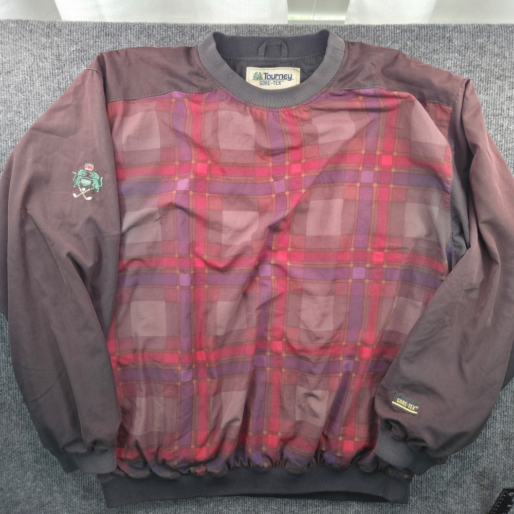 Tourney Gore-Tex Windbreaker Pullover Men Large Brown Plaid Golf Jacket Gorpcore